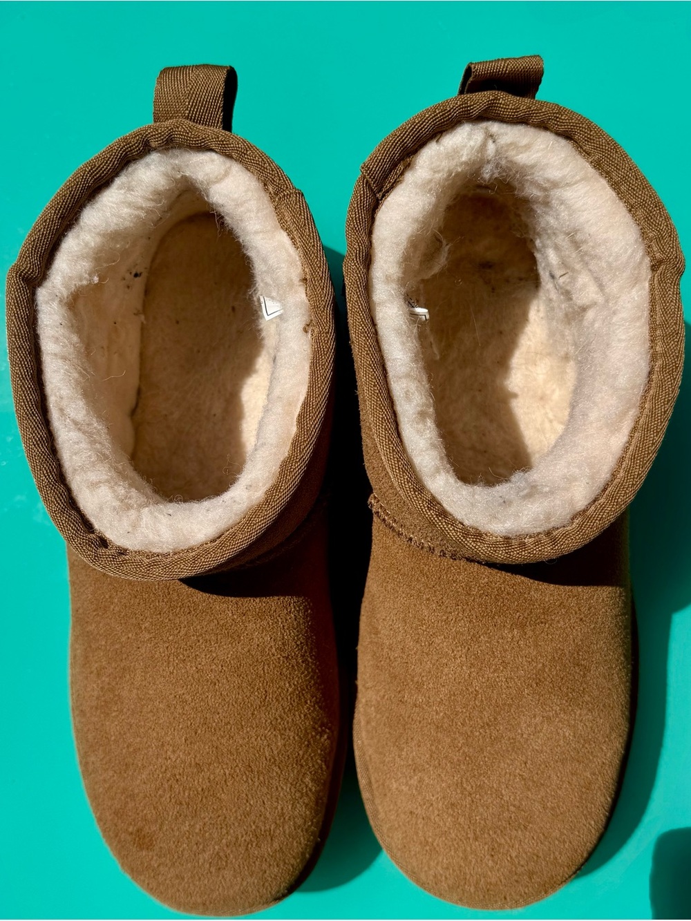 BearPaw Retro Super Shorty Chestnut Brown Suede Shearling Wool Lined Ankle Boots - Picture 2 of 4